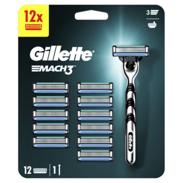 Gillette Mach 3 Резервни ножчета х 12 + 1 Дръжка Комплект