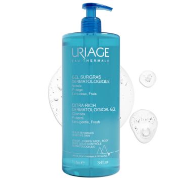 Uriage Surgras Пенлив почистващ гел за лице и тяло за чувствителна кожа 1000 мл