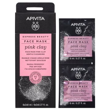 Apivita Express Beauty Почистваща маска за лице с розова глина за нормална и суха кожа 2x8 мл