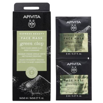 Apivita Express Beauty Почистваща маска за лице със зелена глина 2x8 мл