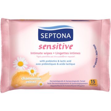 Septona Sensitive Intimate Wipes Интимни мокри кърпи с екстракт от лайка и млечна киселина 15 броя