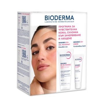 Bioderma Sensibio DS+ Измивен гел за чувствителна кожа със зачервявания и сквами 200 мл + Bioderma Sensibio DS+ Успокояващ крем за чувствителна кожа със зачервявания и сквами 40 мл Комплект