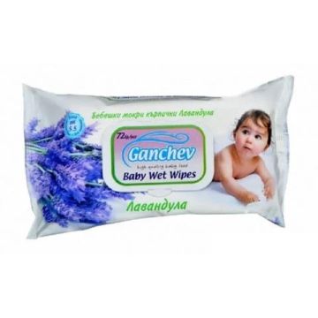 Ganchev Baby Wet Wipes Бебешки мокри кърпички с лавандула 72 бр