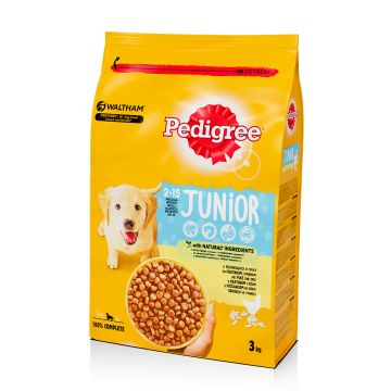 Pedigree Junior Гранули пилешко и ориз за подрастващи кучета от средни породи 3 кг