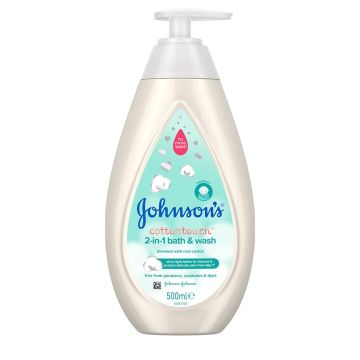 Johnson’s Baby CottonTouch 2в1 Бебешки шампоан за коса и тяло за новородени 500 мл