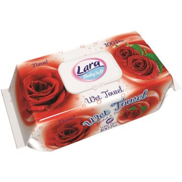 Lara Мокри кърпички с екстракт от роза 100 бр