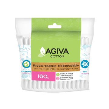 Agiva Cotton Биоразградими Клечки за уши рефил х160 бр