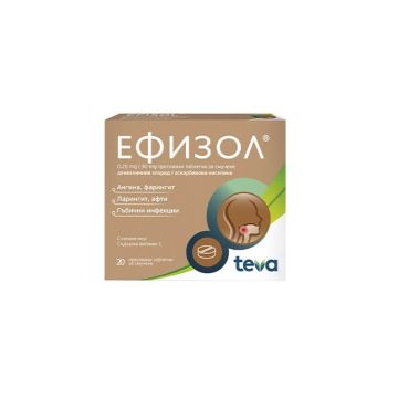 Ефизол при болно гърло 250 мг х 20 таблетки за смучене Teva