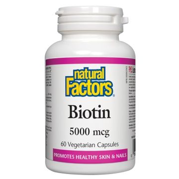 Natural Factors Biotin Витамин В7 за здрави коса, кожа и нокти 5000 мкг х 60 капсули