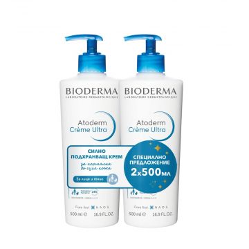 Bioderma Atoderm Успокояващ хидратиращ крем за лице и тяло без аромат 2 х 500 мл Комплект