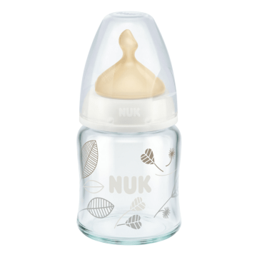 Nuk Glass Baby Bottle First Choice Шише стъкло биберон каучук 0-6М микс 120 мл