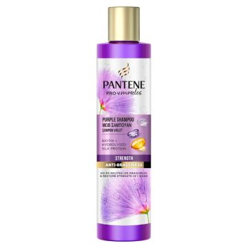 Pantene Pro-V Miracles Strength & Anti-Brassiness Purple Шампоан с биотин и копринен протеин за неутрализиране на жълти тонове 225 мл