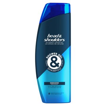Head & Shoulders Energizing Енергизиращ душ гел и шампоан против пърхот за коса, лице и тяло 360 мл