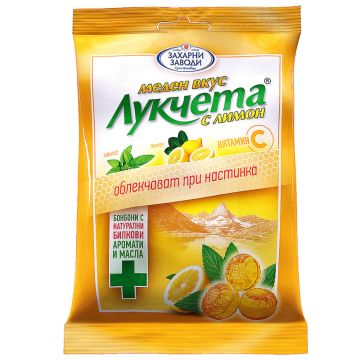 Лукчета Билкови бонбони с меден вкус и лимон при гърлобол 85 гр Захарни Заводи