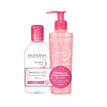 Bioderma Sensibio Мицеларна вода за чувствителна кожа 250 мл + Bioderma Sensibio Нежен измиващ гел за чувствителна кожа 200 мл Комплект