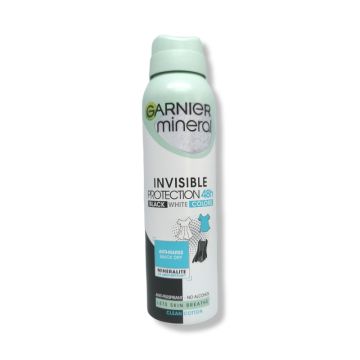 Garnier Mineral Invisible 48h Clean Cotton Black & White Colors Дезодорант спрей против изпотяване за жени 150 мл