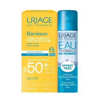 Uriage Bariesun Слънцезащитен крем за лице SPF50+ 50 мл + Uriage Eau Thermale Хидратираща и успокояваща термална вода 50 мл Комплект