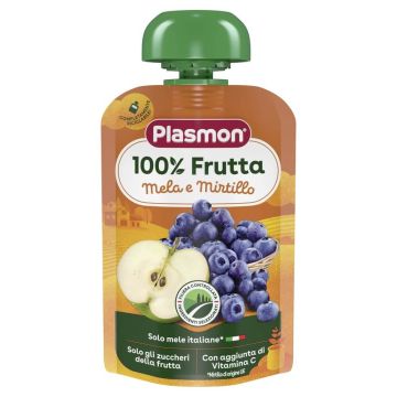 Plasmon 100% Mela E Mirtillo Плодова закуска ябълка и боровинка за деца 6М+ 100 гр