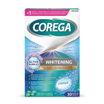 Corega Whitening Избелващи таблетки за почистване на протези x30 бр
