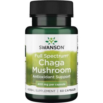 Swanson Full Spectrum Chaga Mushroom Пълен Спектър Гъба Чага 400 мг 60 капсули