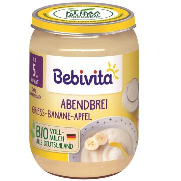 Bebivita Био млечна каша Лека нощ грис, ябълка, банан 5М+ 190 гр