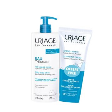 Uriage Eau Thermale Лосион за тяло за 24-часова хидратация за суха и чувствителна кожа 500 мл + Подарък: Uriage Creme Lavante Измиващ крем за лице, тяло и коса 200 мл Комплект