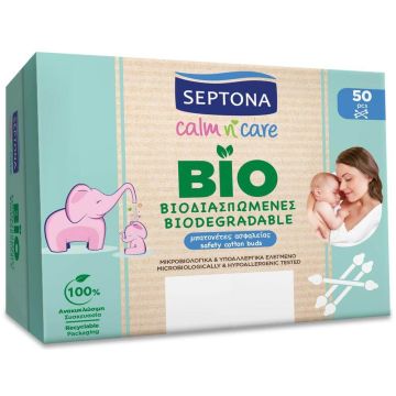 Septona Baby Calm n’ Care Биоразградими клечки за уши с ограничител х50 бр