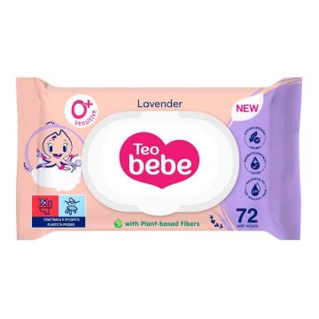 Teo Bebe Lavender Бебешки мокри кърпи с екстракт от лавандула капак 0+М х 72 бр