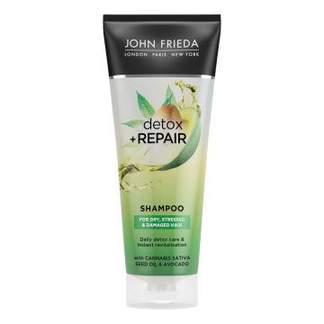 John Frieda Detox & Repair Детоксикиращ възстановяващ шампоан за суха, стресирана и увредена коса 250 мл