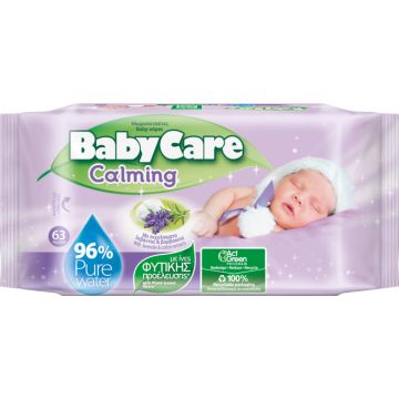 Baby Care Calming Бебешки мокри кърпи с екстракт от лавандула x63 бр