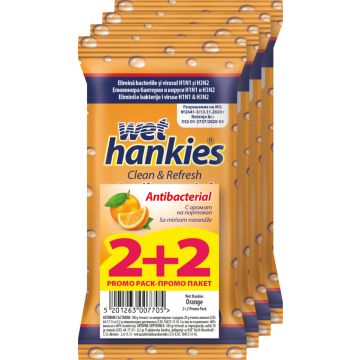 Wet Hankies Антибактериални мокри кърпи с портокал 4х15 бр Промо