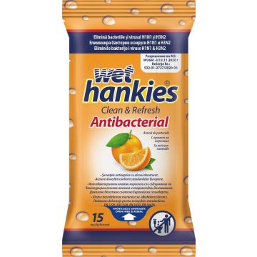 Wet Hankies Антибактериални мокри кърпи с портокал 15 бр
