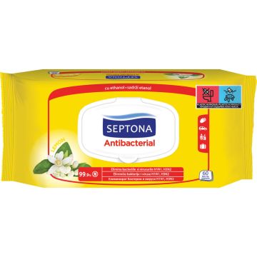 Septona Antibacterial Антибактериални мокри кърпи с аромат на лимон х60 бр