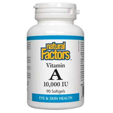 Natural Factors Vitamin A За зрението и нормалното състояние на кожата, костите и зъбите 10000 IU х90 софтгел капсули