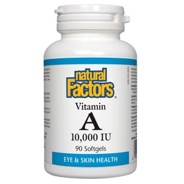Natural Factors Vitamin A За зрението и нормалното състояние на кожата, костите и зъбите 10000 IU х90 софтгел капсули