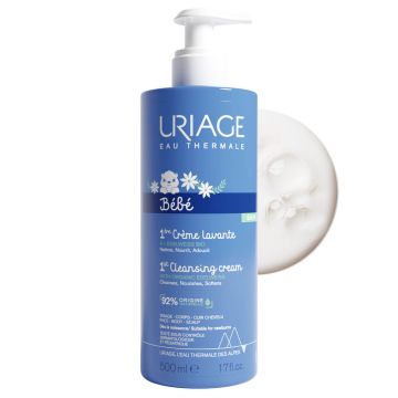 Uriage Bebe 1er Нежен пенлив душ-крем за бебета и деца за лице, тяло и коса с органичен еделвайс 500 мл