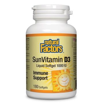 Natural Factors Vitamin D3 за здрави кости и зъби 1000 IU х 180 софтгел капсули