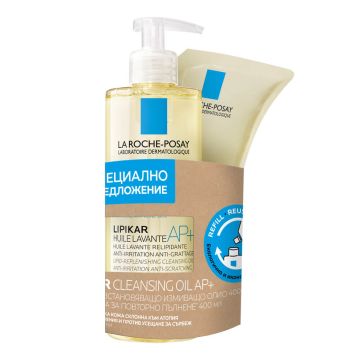 La Roche-Posay Lipikar AP+ Липидовъзстановяващо измиващо олио за бебета, деца и възрастни 400 мл + Пълнител 400 мл Комплект