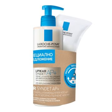 La Roche-Posay Lipikar Syndet AP+ Липидовъзстановяващ измиващ крем за деца и възрастни 400 мл + Пълнител 400 мл Комплект