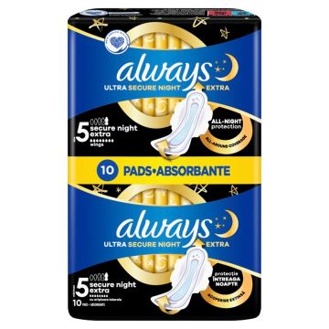 Always Ultra Secure Night Extra Дамски нощни превръзки х 10 бр