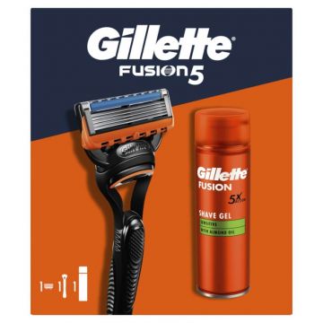 Gillette Fusion5 Proglide Самобръсначка + Sensitive Гел за бръснене 200 мл Комплект