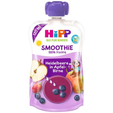 Hipp Smoothie Био Смути закуска ябълка и круша с боровинки 12 М+ 120 г