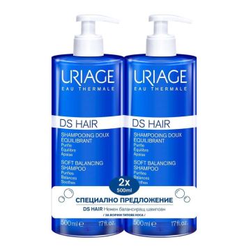 Uriage DS Hair Soft Balancing Почистващ и балансиращ шампоан за коса 2 х 500 мл Комплект