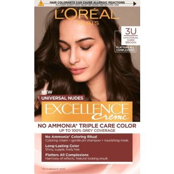 L’Oreal Excellence Universal Nudes Безамонячна боя за коса цвят 3U Dark Brown