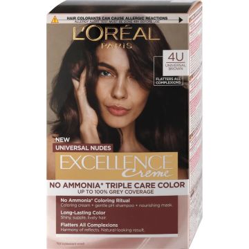 L’Oreal Excellence Universal Nudes Безамонячна боя за коса цвят 4U Brown