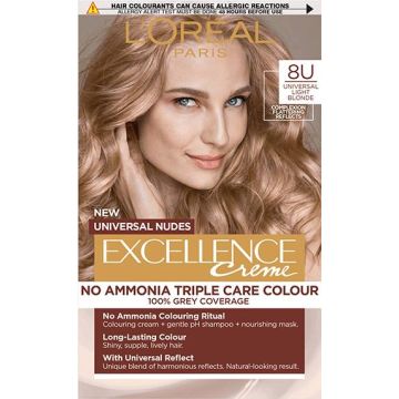 L’Oreal Excellence Universal Nudes Безамонячна боя за коса цвят 8U Light Blonde