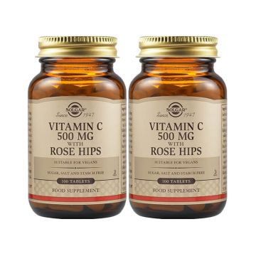 Solgar Vitamin C with Rose Hips Витамин C и Шипка за имунитет 500 мг х 100 таблетки 1+1 Промо комплект