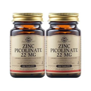 Solgar Zinc Picolinate Цинк пиколинат за имунната система 22 мг х 100 таблетки 1+1 Промо комплект