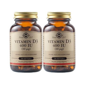 Solgar Vitamin D3 Витамин D3 за здрава костна система 400IU х 100 капсули 1+1 Промо комплект