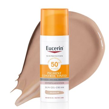 Eucerin Sun Pigment Control Слънцезащитен оцветен гел-крем за лице при хиперпигментации SPF50+ Тъмен нюанс 50 мл